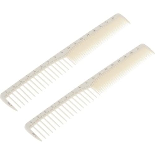 2 In1 2 Pieces White Professional Hair Styling Combs, Heat-resistance Hair Cutting Combs With Measurements