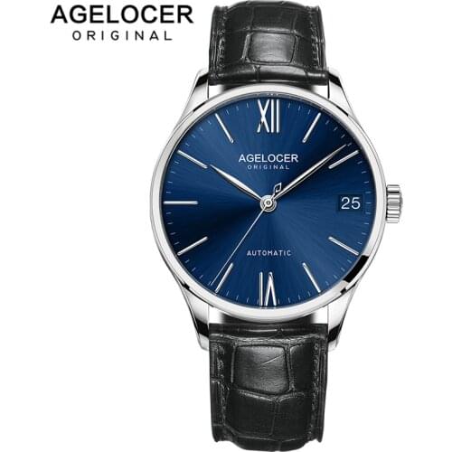 2020 Mens Watches AGELOCER Swiss Brand Luxury Saphire Power Reserve Wristwatch Leather Strap Male Clock watch relogio masculino