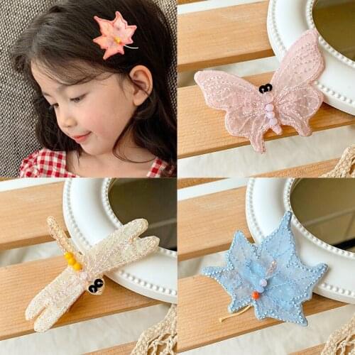 2021 Children Cute Dragonfly Butterfly Maple Leaf Ornament Hair Clips Baby Girls Sweet Brrettes Hairpins Kids Hair Accessories
