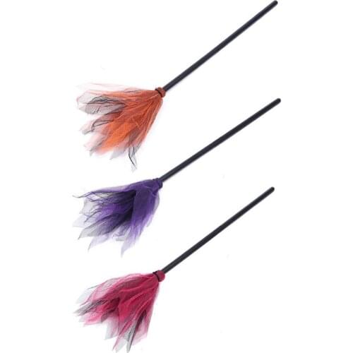 2021 New Halloween Witch Flying Broom Mesh Tulle Detachable Handle Broomstick Cosplay 2020 trend