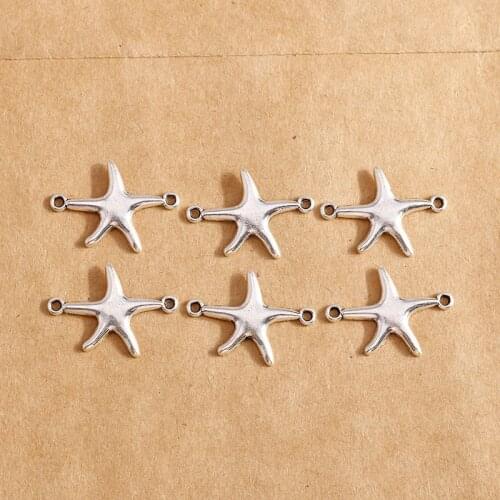 20pcs 18*25mm Silver Color Alloy Sea Star Charms Nautical Beach Connector Pendants DIY Jewelry Findings Fit Bracelet Necklace