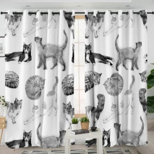 3D Window Curtains Cortinas De Dormitorio Cartoon Cat Print Room Home Decor Rideau De Fenetre Drapes Cotinas Rideau Salon