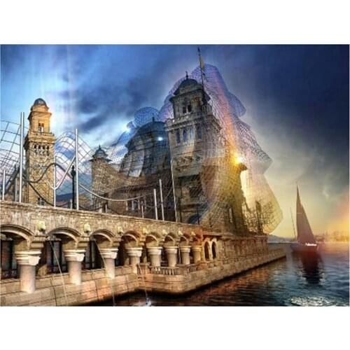 5D DIY Full Round/Square Diamond Painting "Dazzling Architectural Art" Embroidery Cross Stitch Rhinestone Mosaic Home Decor Y129