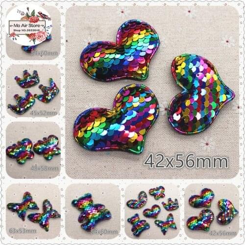 12pcs paillette heart/butterfly/bear/crown patches glitter Felt Appliques for clothes Sewing Supplies DIY craft hair bow center