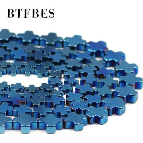 BTFBES Hematite Natural Stone Blue Cross Charm Spacers Loose Beads 6/8/10mm For Bracelets Jewelry Making Accessories Diy