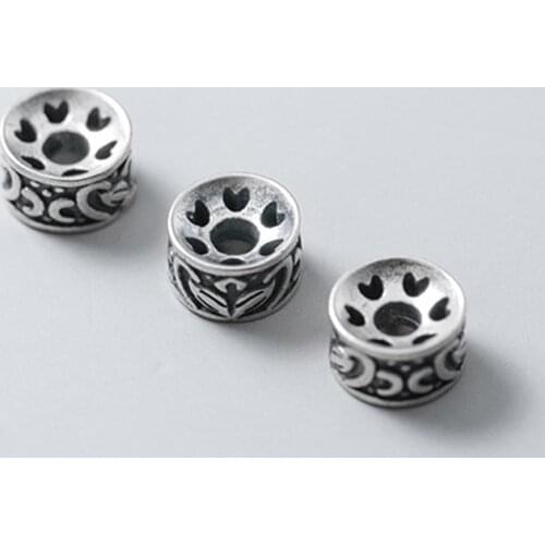 925 Sterling Silver Wheel Design Heart Hollow Out Buddhism Spacer Beads Retro Bracelet Silver Loose Beads DIY Jewelry Findings