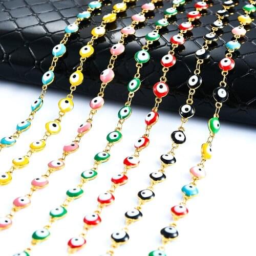 6mm Stainless Steel Evil Eye Necklace Gold Chain Women Colorful Beads Charm Necklace