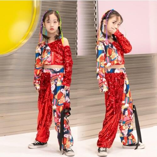 ChildrenS Hip-Hop Dance Costumes Girls Tide Clothes Jazz Sequins Stage Costumes National Chinese Style Performance Wear DQS7135