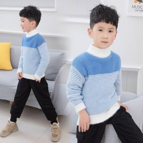 Children Boys Autumn Winter 2021 New Striped Turtleneck Tops Sweaters Kids Clothing Fashion Long Sleeves Knitting Pullover C171