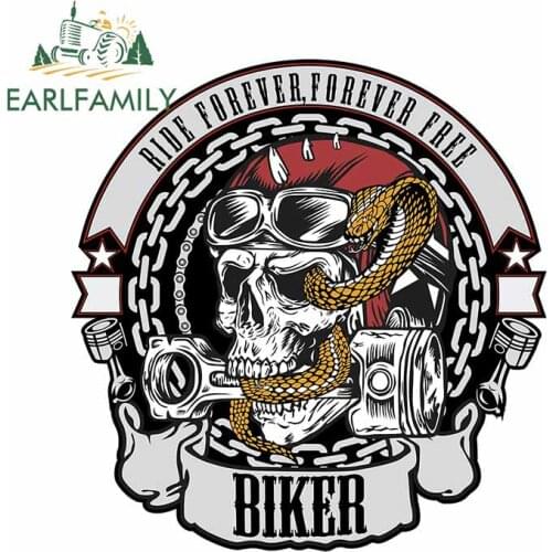 EARLFAMILY 13cm x 12.3cm for Biker Car Stickers Personality Refrigerator Windshield Decal Cartoon Motorcycle Decoration