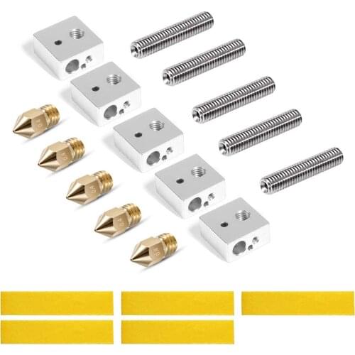 MK8 Extruder Nozzle 3D Printer Aluminum Heater Block 1.75mm Extruder Throat Tube M6 Thread 0.4mm Brass Nozzle Cotton Heater Tape