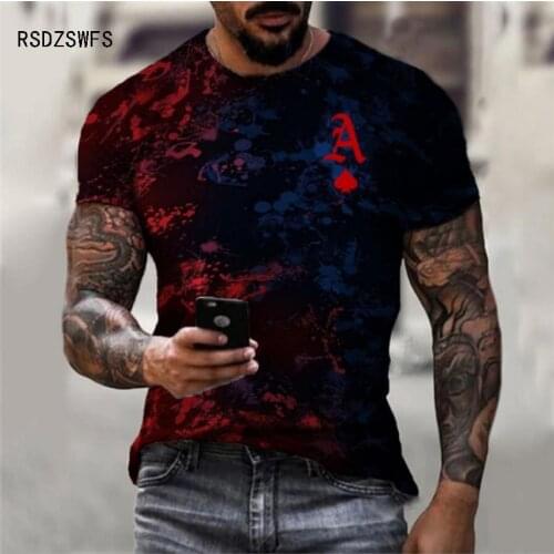 Harajuku European and American thin style A poker print camisetas T-shirt street youth round collar short sleeve T-shirt for men