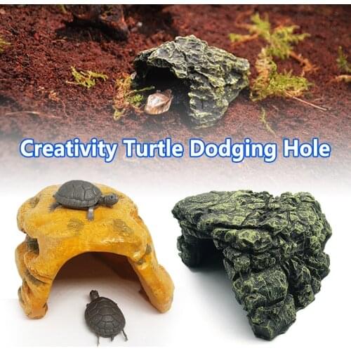 Newest Artificial Turtles Hiding Cave Resin Miniature Aquarium Ornament Simulation Reptiles Habitat for Home Office