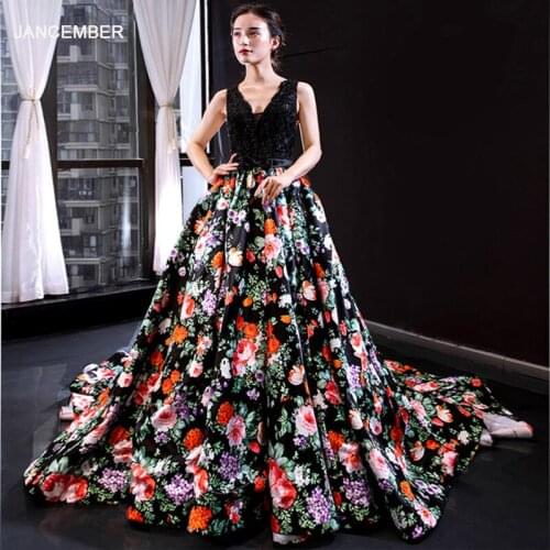J66674 jancember long evening dresses 2019 sleeveless V-Neck black evening gowns with train vestidos de fiesta largos baratos