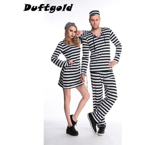New Fashion Girl and Boy Halloween Prisoner Cosplay Costumes Spandex Luxurious Party Uniform Sexy Beautiful Clothing Duftgold