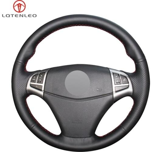 LQTENLEO Black Genuine Leather Hand Sew Car Steering Wheel Cover For Ssangyong Korando 2011-2014