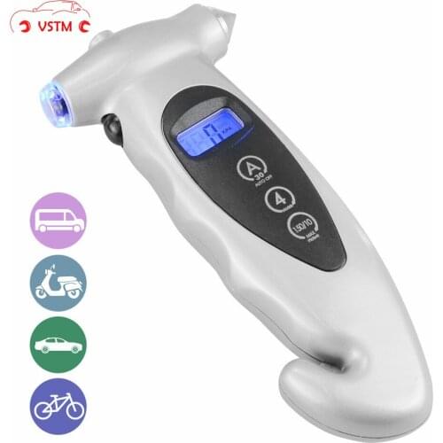 5-in-1 Tire Pressure Gauge Digital Monitoring Car Tyre Air Pressure Gauge Meter LCD Display with Window Broken Hammer