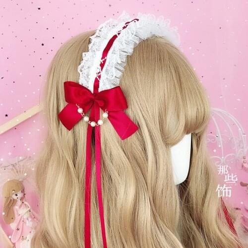 Cute Sweet Lolita Headdress Lolitakc Lolita Bow Hair Bands Fairy SOFT Girl Japanese-style Hair Accessories Womens