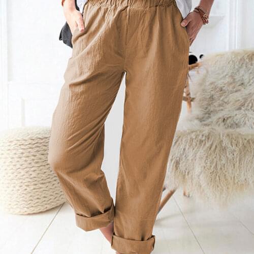 Fashion Women Pants Elastic Waist Pockets Loose Pants Female Casual Trousers Lady Leisure Long Pants