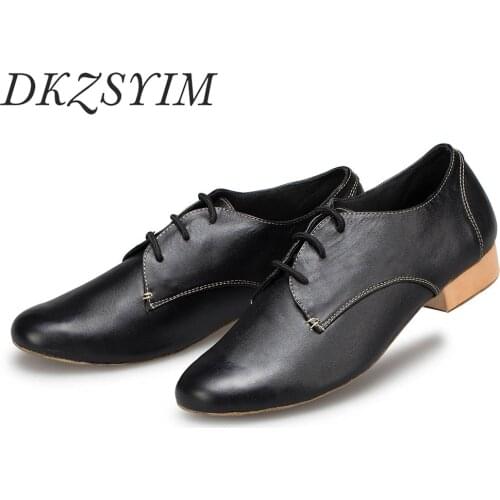 DKZSYIM Mens Latin Dance Shoes Gray/Silver/Black Professioal Tango Shoes Leather Lace-Up Salsa Dance Shoes 24-28.5CM Wholesale