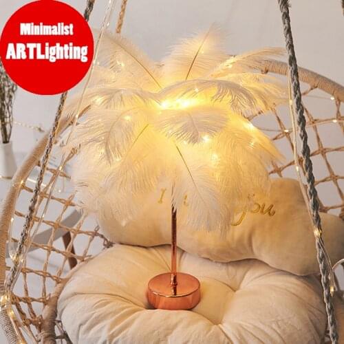 Nordic Feather Desk Lamp With Remote Controller Bedside Fairy Lamp USB Power For Living Room Party Wedding Decoration Romantic
