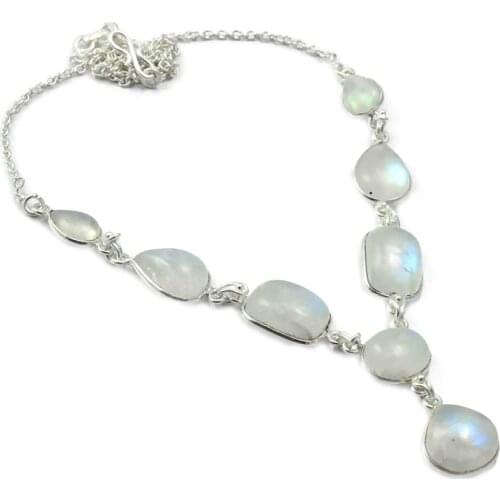 NiaoZaiFei YunZaiKan Nature Rainbow Moonstone Necklace 925 Sterling Silver, 48 cm, MHBNE0026