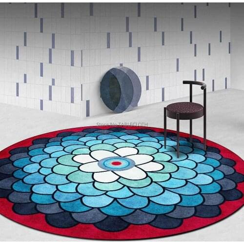 New Fashion Gradient Blue Red Geometric Flower Ethnic Style Living Room Bedroom Non-slip Mats Round Carpet