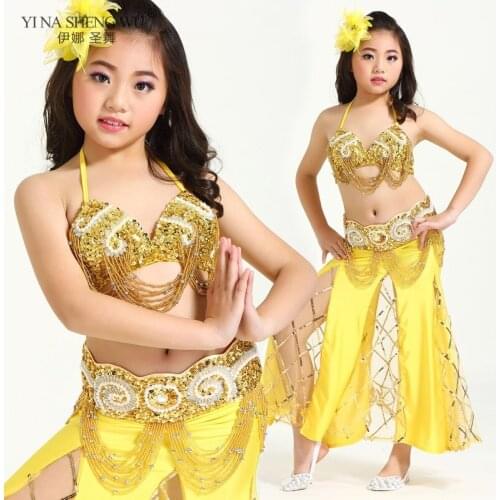 New Belly Dance Costume 2pcs Bra&Belt Set Performance Wear Girls Dance Children Bellydance Dancing Clothes For Kids
