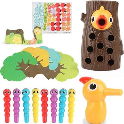 Montessori STEM Educational Toys For Children Wooden Toys Woodpecker Catching Bugs With Magnet Fishing Birthday Gift For Boys