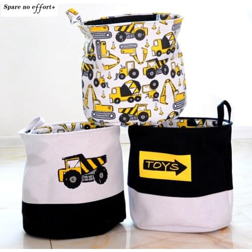 Storage Organizer Cartoon Car Fabric Oval Storage Bucket Storage Basket Black and White Toy Storage Used to Store Toys