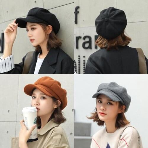 Auutmn Winter Hats for Women Solid Plain Octagonal Newsboy Cap Men Ladies Wool Hat Beret Painter Cap Female