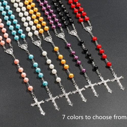 32 Styles Multicolor Beads Religious Cross Pendant Rosary Necklace Catholicism Prayer Jewelry For Unisex
