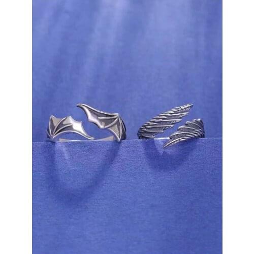 Angels and Devil Couple Rings Silver Color Men Women Wings Shape Couple Rings Engagement Wedding Ring Lovers Jewelry