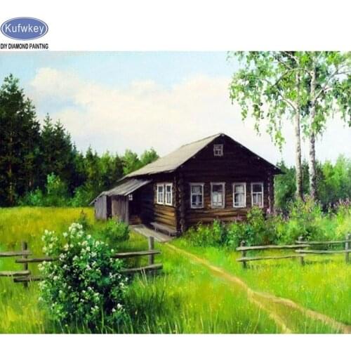 Landscape nature trees house 5d diy diamond painting cross stitch full beads diamond embroidery mosaic pattern new pictures sale