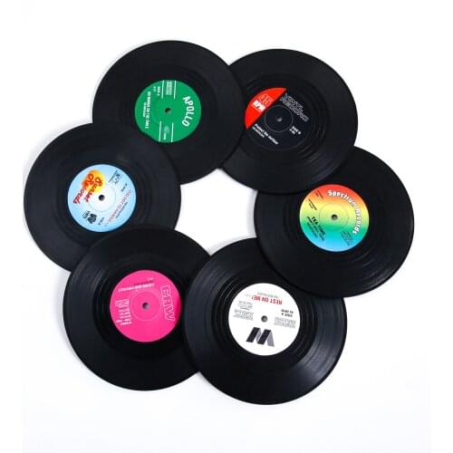 Vinyl Record Table Mats 6 pcs Drink Coaster Table Placemats Heat-resistant Nonslip Pads Home Decor Creative Cup Coaster