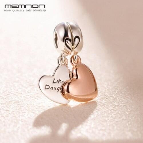 925 sterling silver rose Mother Daughter Love Hanging Charms fit hearts beads bracelets necklace DIY pendants for jewelry making