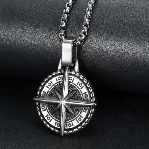 Fashion Stainless Steel Northern Viking Pendant Men Compass Necklace