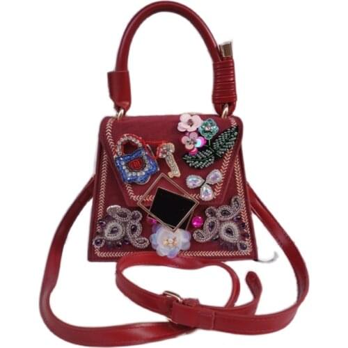 Luxury Rhinestones Women Handbags PU Leather Flower Sequins Messenger Bag 2020 Bling Ladies Wedding Party Shoulder Bag Ladies