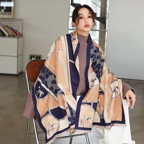 Luxury Double-sided Scarf Women Winter Warm Cashmere Pashmina Shawl Wrap Pashmina Printed Soft Thin Blanket Holiday Gift