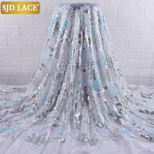 SJD LACE High Quality Sequins Design French Lace Fabric 2020 Latest African Mesh Lace Fabric For Soft Wedding Dress Sewing A1889