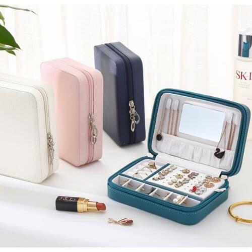 VoltaBox 2021 New PU Leather Simple Jewelry Box Earrings Portable Jewelry Storage Box Earrings Stud Small Zipper Jewelry Box