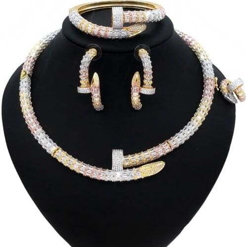Yulaili New Luxury Bridal Jewelry Sets Fashion Full Cubic Zircon Necklace Earrings Bracelet Ring Women Wedding Party Accessories