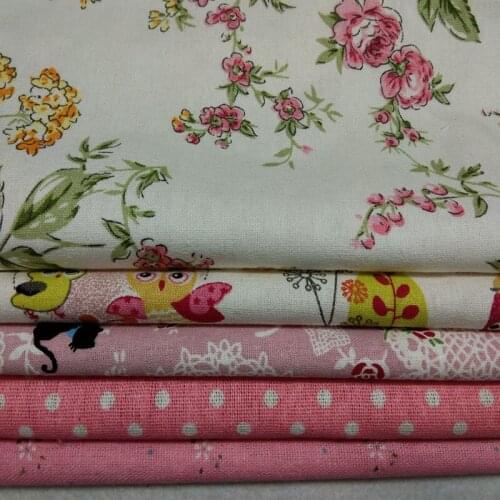 YY DIY Pretty Pink Flower Dot Stripe Cotton Linen Fabric Bundles 22x24cm for DIY Sewing
