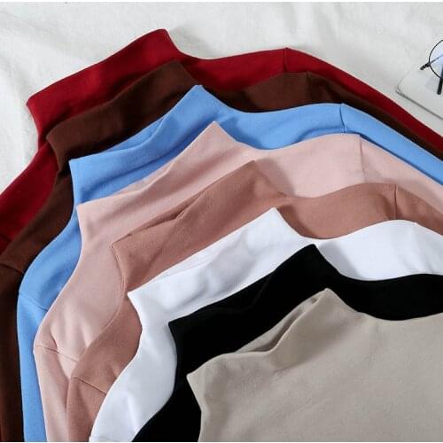 Long Sleeve Women T-Shirt Underwear Basic Turtleneck T-Shirts Lady Causal Base Solid Tee Tshirt Undershirt Tops Black White