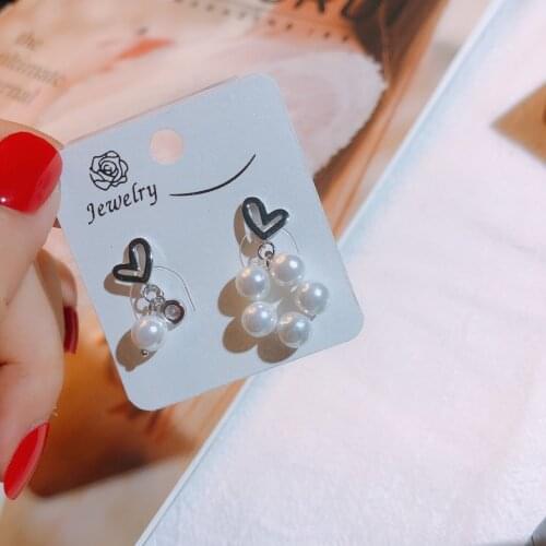 Shine Earrings 925 Sterling Silver Zircon Freshwater Pearl Lovely Heart Unique Silver Noble Jewelry Asymmetry Earrings Fashion