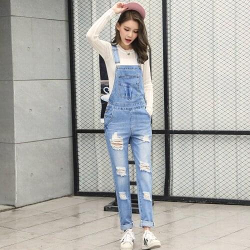 2021 Autumn Women Denim Overalls Cool Jumpsuits Ripped Holes Casual Pockets Sleeveless Jumpsuits Hollow Out Rompers