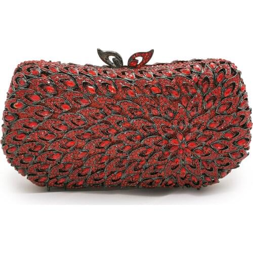 Girl Lady/Red/Black Rhinestone Clutch Purse Evening Bags Clutches Elegant Women Floral Shoulder Handbags Small Chain Phone Case