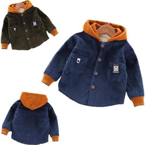 Winter Boys Jacket Stripe Plus velvet Warm Plush Solid Color Hooded Outerwear For Kids Children Heavy Windbreaker Coat