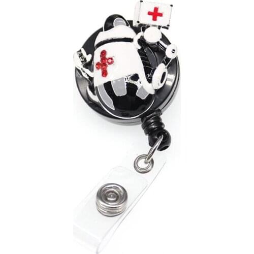 10pcs/lot Hot selling enamel medical cute robot nurse and doctor Decorative Retractable ID Badge Holder reel for gift