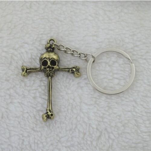12pcs Death Head Skull Cross Keychain For Mens Car Key Chain Ring Holder Punk Jewelry